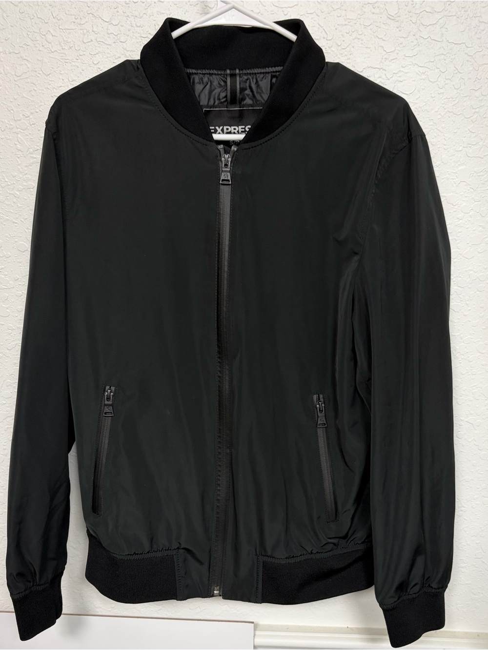 Express Black Bomber Jacket with Ribbed Trim